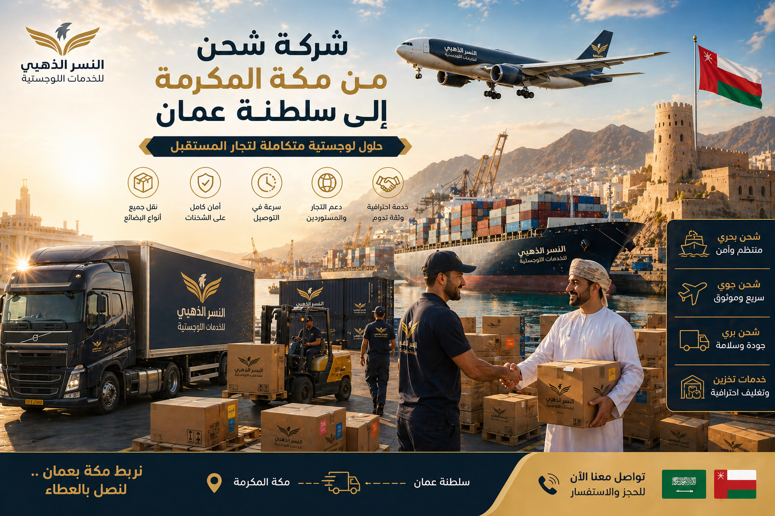 شحن بري وبحري وجوي من مكة المكرمة إلى سلطنة عمان